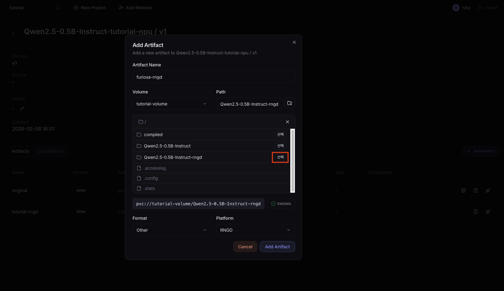 Add Artifact — RNGD