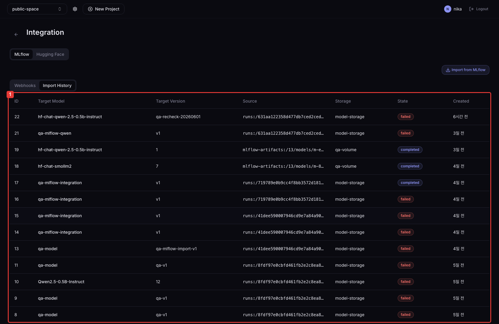MLflow Import History