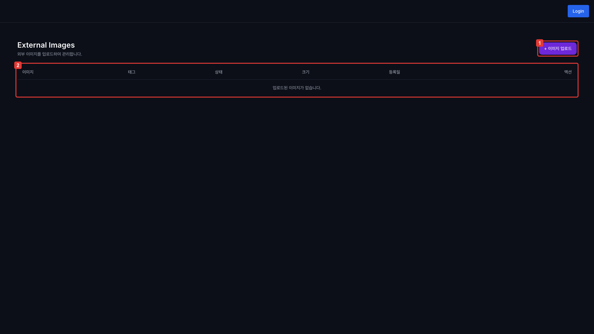 Admin External Images list