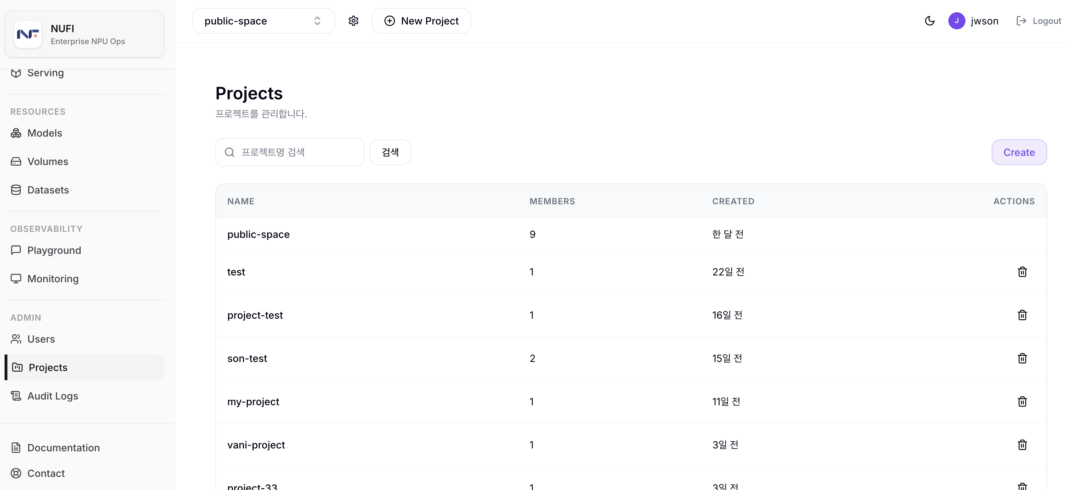 Admin project management