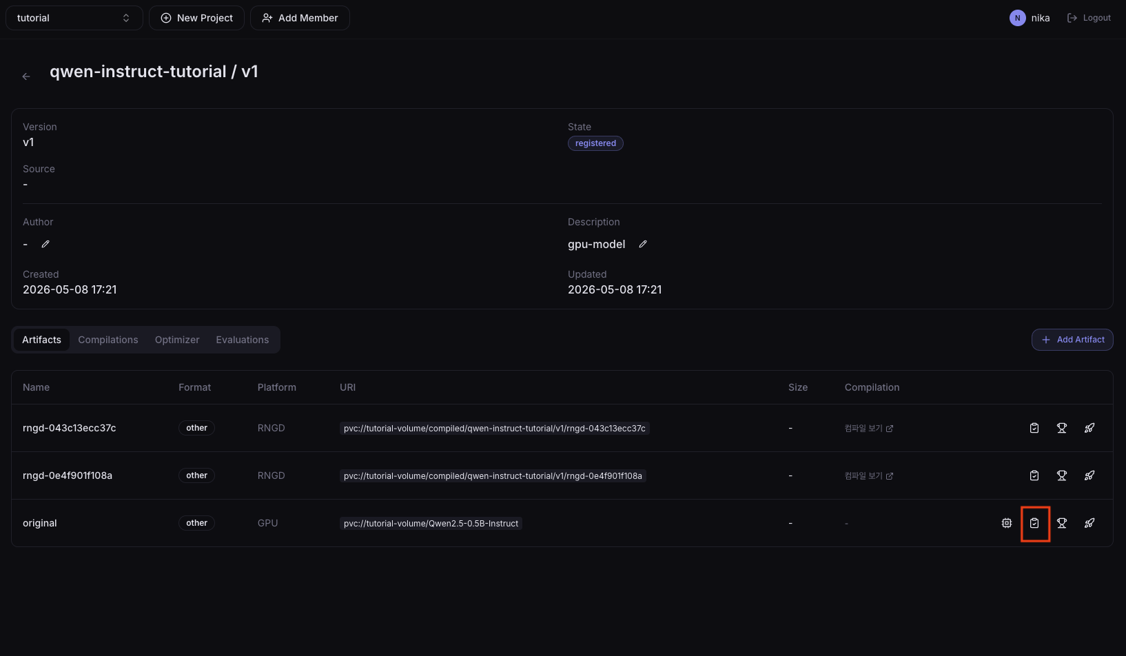 Run evaluation button