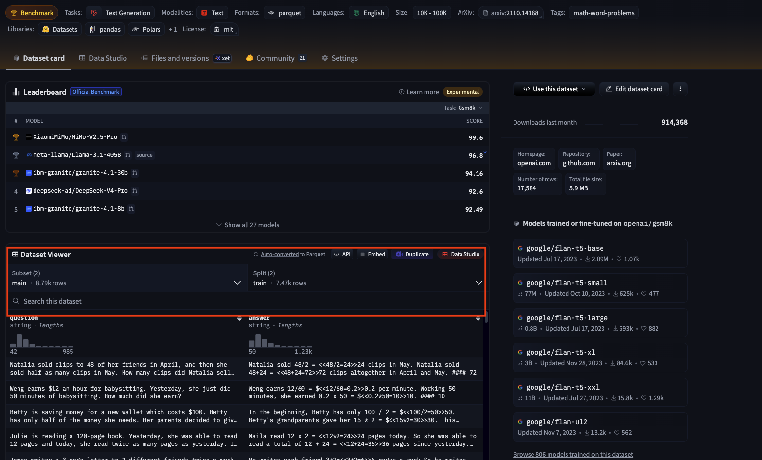 HF dataset input